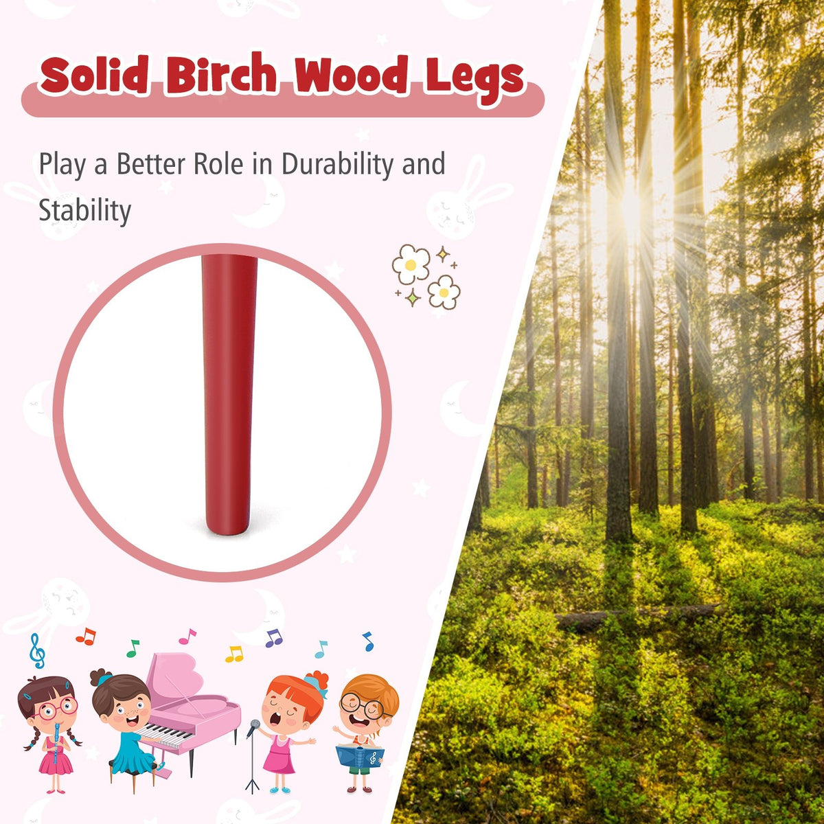 30-Key Wood Toy Kids Grand Piano with Bench and Music Rack-Red view 6