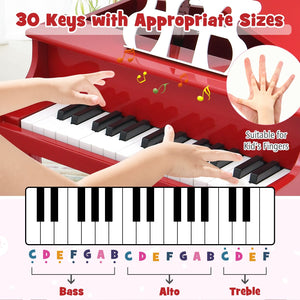 30-Key Wood Toy Kids Grand Piano with Bench and Music Rack-Red view 7