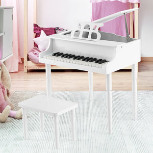 30-Key Wood Toy Kids Grand Piano with Bench and Music Rack-White view 3