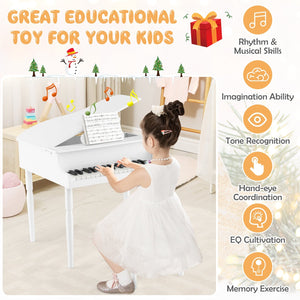 30-Key Wood Toy Kids Grand Piano with Bench and Music Rack-White view 6