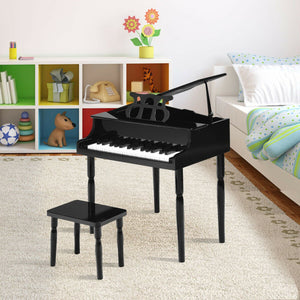 30-Key Wood Toy Kids Grand Piano with Bench and Music Rack-Black view 2