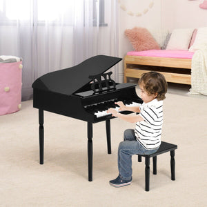 30-Key Wood Toy Kids Grand Piano with Bench and Music Rack-Black view 3