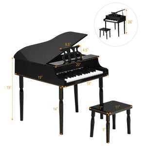 30-Key Wood Toy Kids Grand Piano with Bench and Music Rack-Black view 5