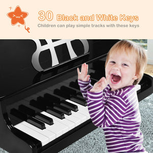 30-Key Wood Toy Kids Grand Piano with Bench and Music Rack-Black view 6