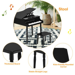 30-Key Wood Toy Kids Grand Piano with Bench and Music Rack-Black view 8
