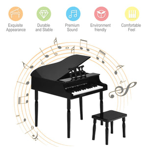 30-Key Wood Toy Kids Grand Piano with Bench and Music Rack-Black view 9