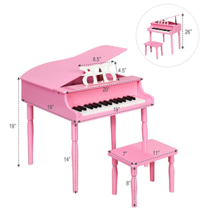 30-Key Wood Toy Kids Grand Piano with Bench and Music Rack-Pink view 5