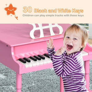 30-Key Wood Toy Kids Grand Piano with Bench and Music Rack-Pink view 6