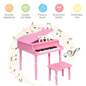 30-Key Wood Toy Kids Grand Piano with Bench and Music Rack-Pink view 7