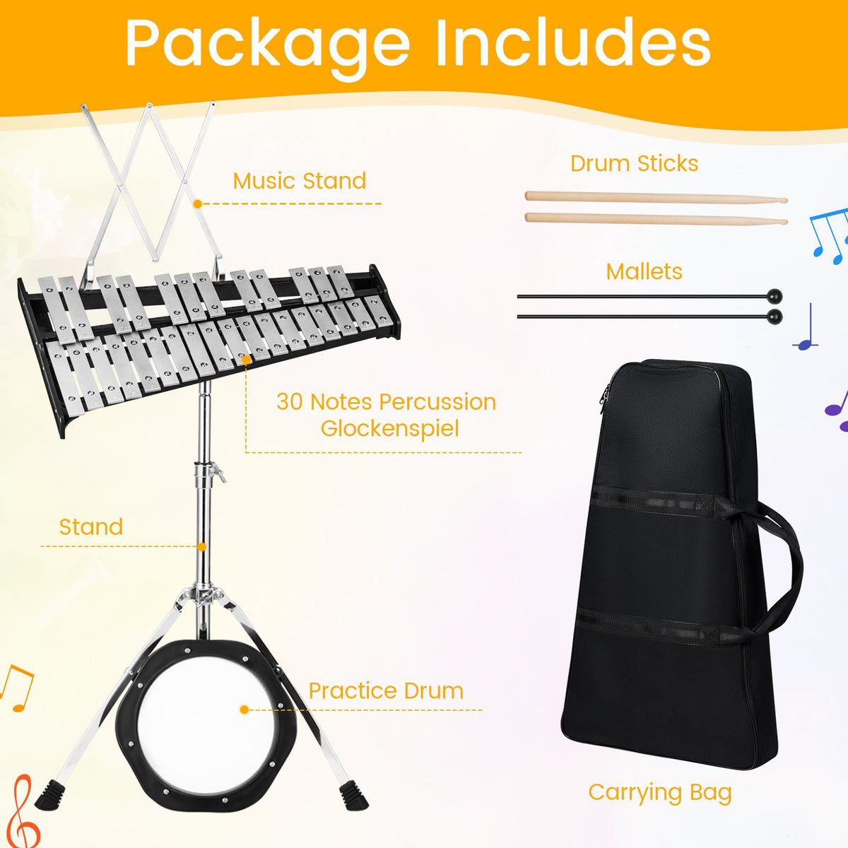30 Notes Percussion with Practice Pad Mallets Sticks Stand view 9