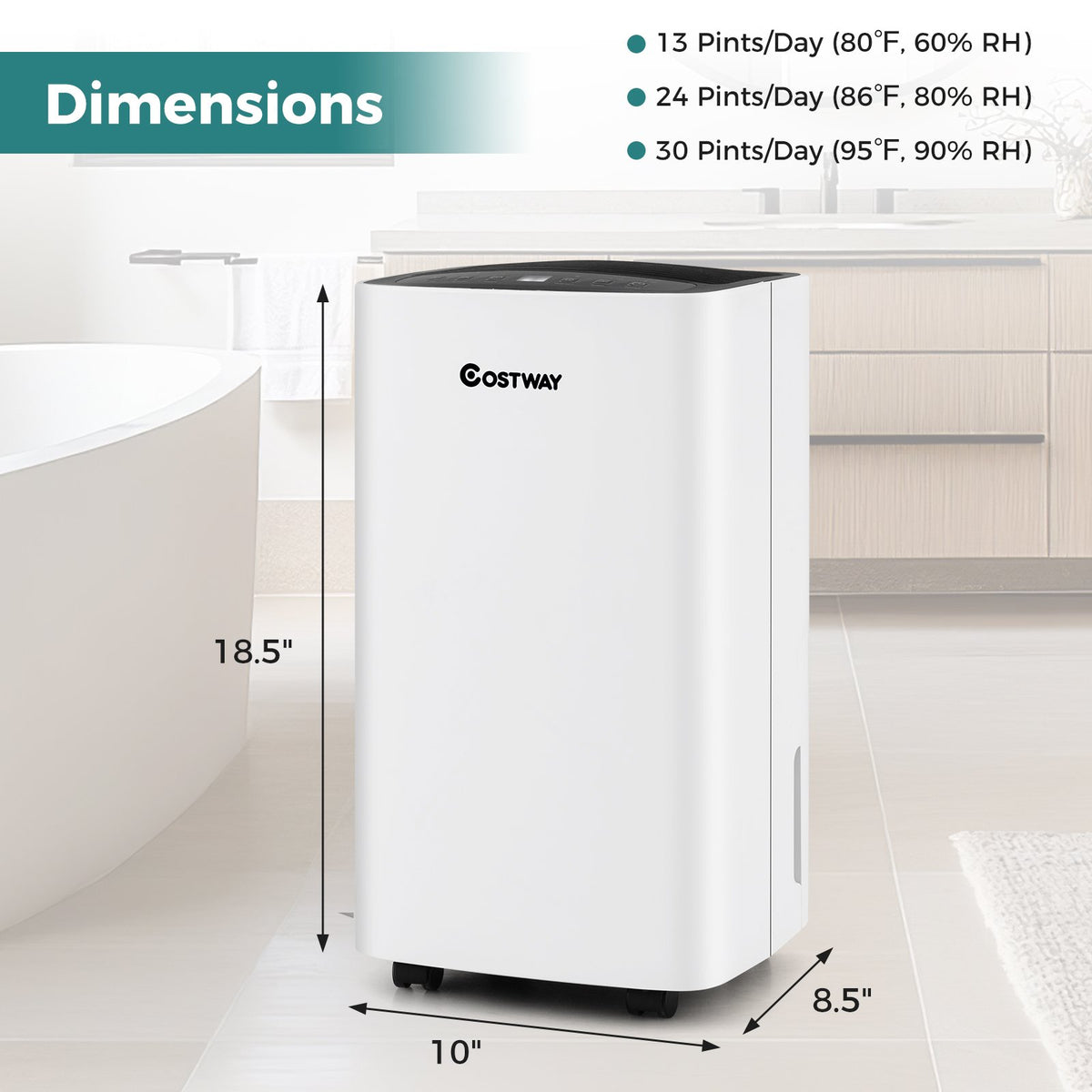 30 Pints 1500 Sq. ft Portable Dehumidifier For Medium To Large Spaces view 3