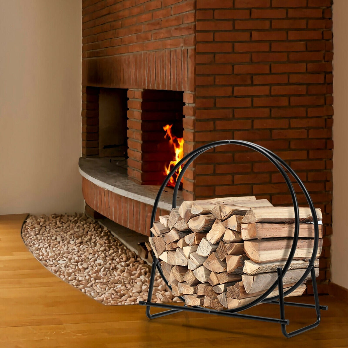 30-Inch Tubular Steel Log Hoop Firewood Storage Rack view 2