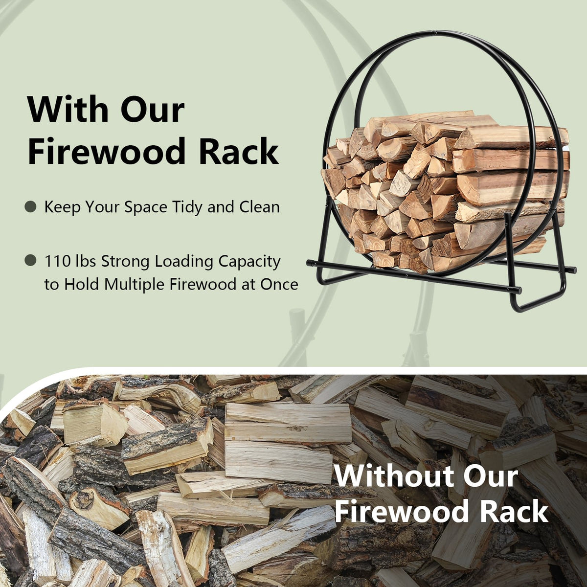 30-Inch Tubular Steel Log Hoop Firewood Storage Rack view 9