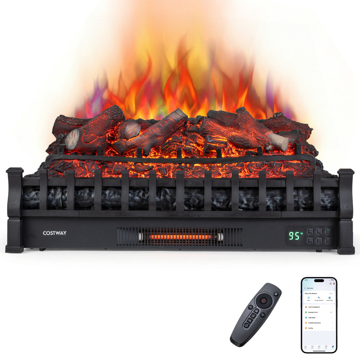30 inches WiFi Fireplace Insert Lemonwood Set with App & Remote Infrared Quartz Electric Fireplace Heater-Black