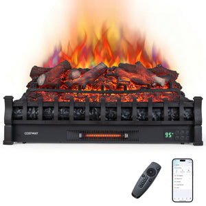 30 inches WiFi Fireplace Insert Lemonwood Set with App & Remote Infrared Quartz Electric Fireplace Heater-Black