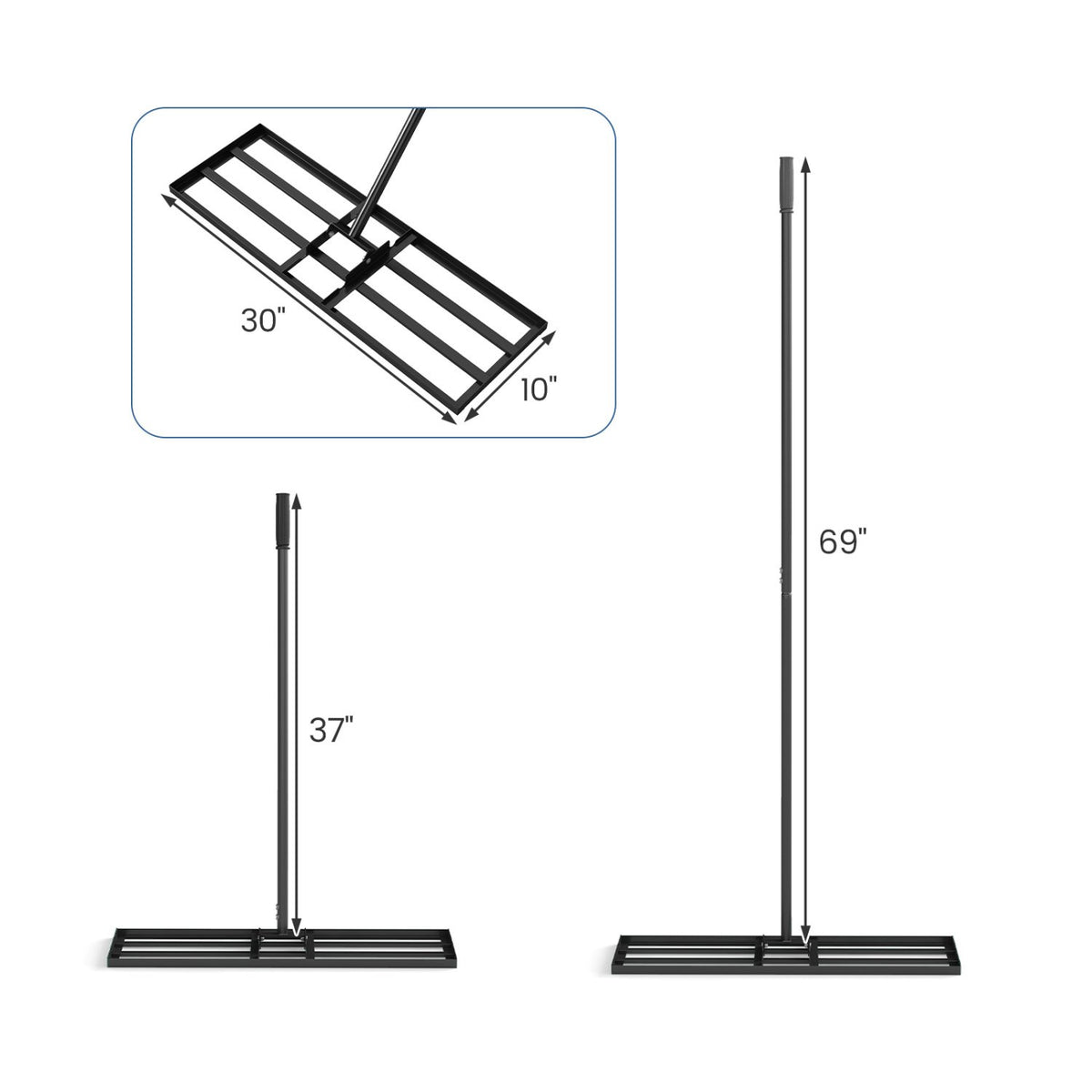 30 x 10 Inch Heavy Duty Lawn Level Tool with 69 Inch Handle-Black view 5