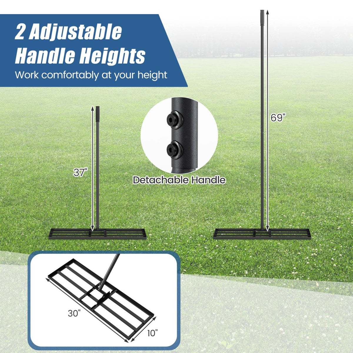 30 x 10 Inch Heavy Duty Lawn Level Tool with 69 Inch Handle-Black view 6