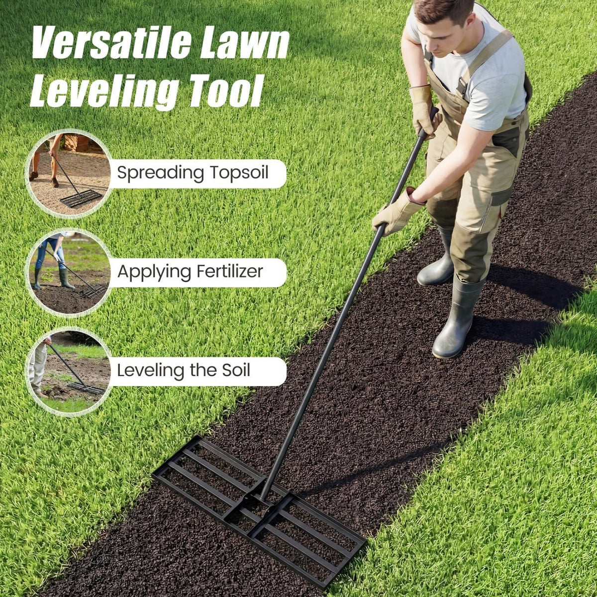 30 x 10 Inch Heavy Duty Lawn Level Tool with 69 Inch Handle-Black view 7