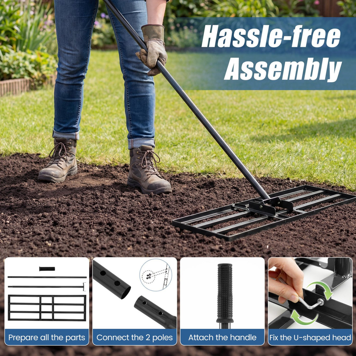 30 x 10 Inch Heavy Duty Lawn Level Tool with 69 Inch Handle-Black view 8