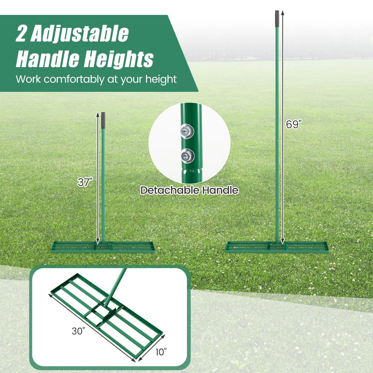 30 x 10 Inch Heavy Duty Lawn Level Tool with 69 Inch Handle-Green view 6