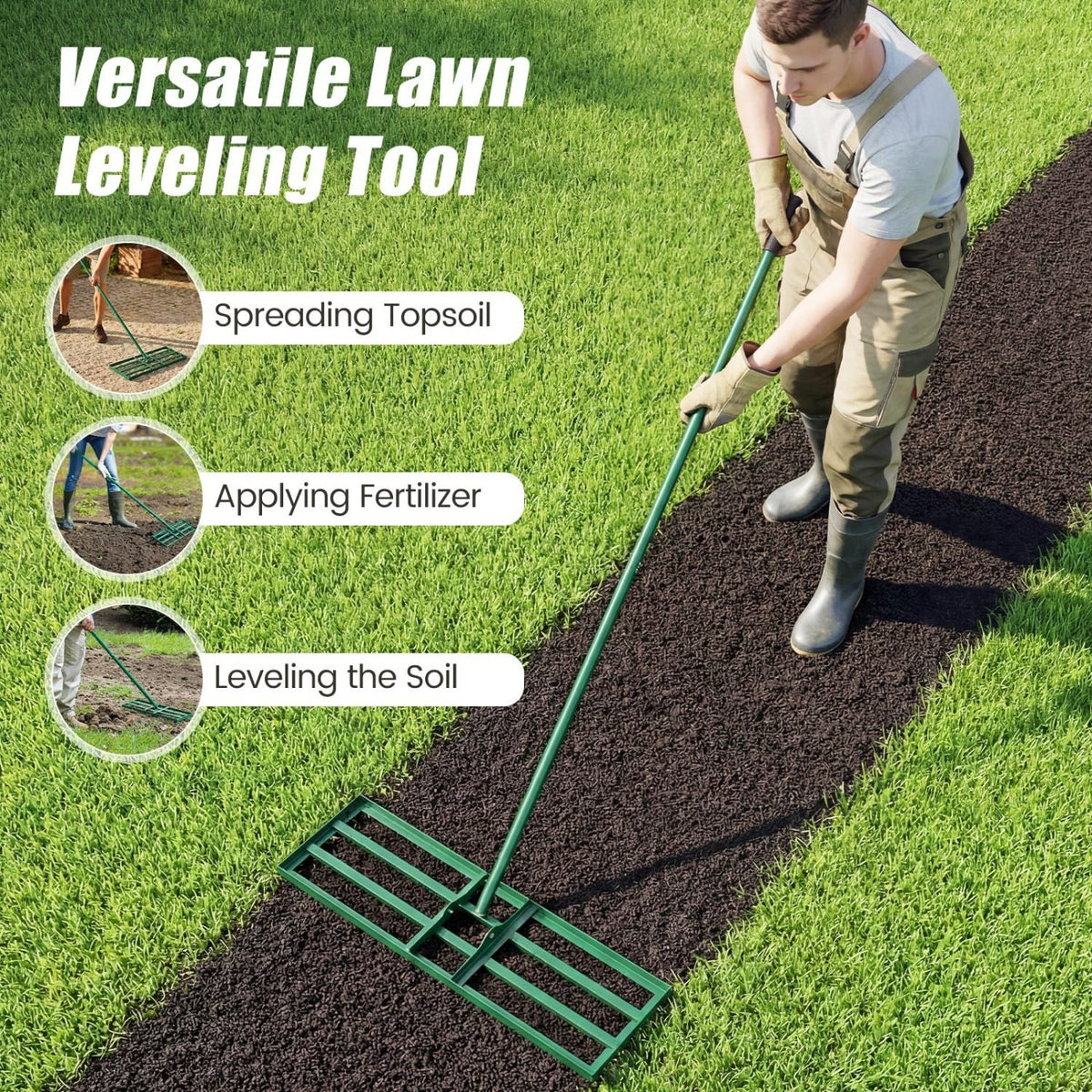 30 x 10 Inch Heavy Duty Lawn Level Tool with 69 Inch Handle-Green view 7