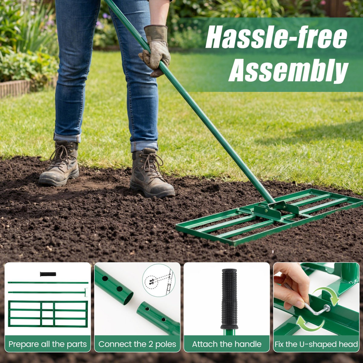 30 x 10 Inch Heavy Duty Lawn Level Tool with 69 Inch Handle-Green view 8