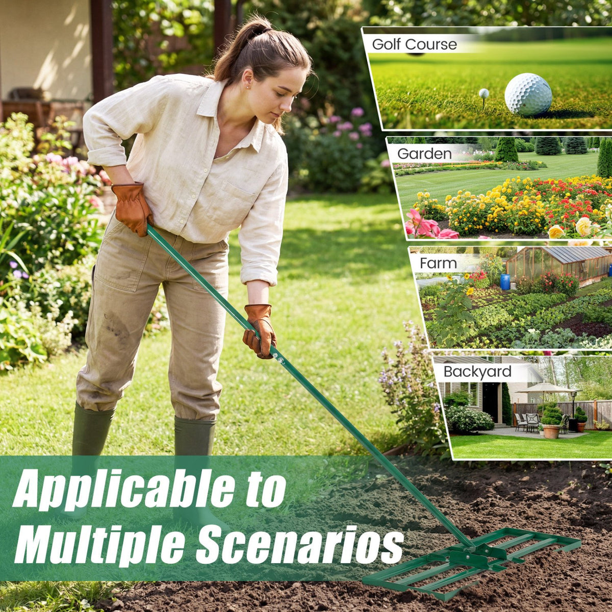 30 x 10 Inch Heavy Duty Lawn Level Tool with 69 Inch Handle-Green view 9