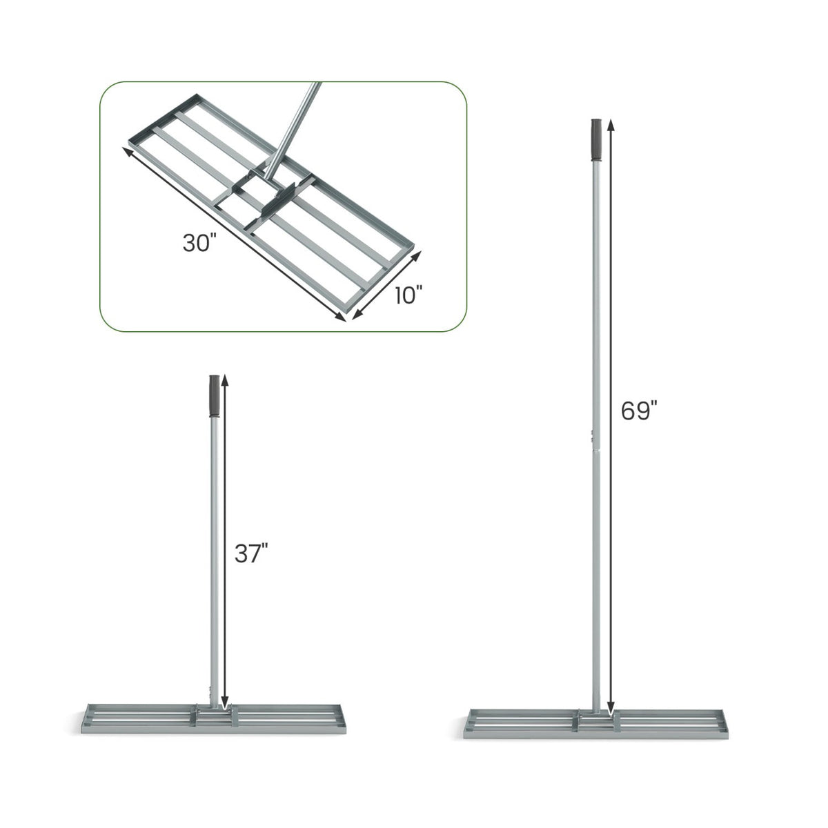 30 x 10 Inch Heavy Duty Lawn Level Tool with 69 Inch Handle-Silver view 5