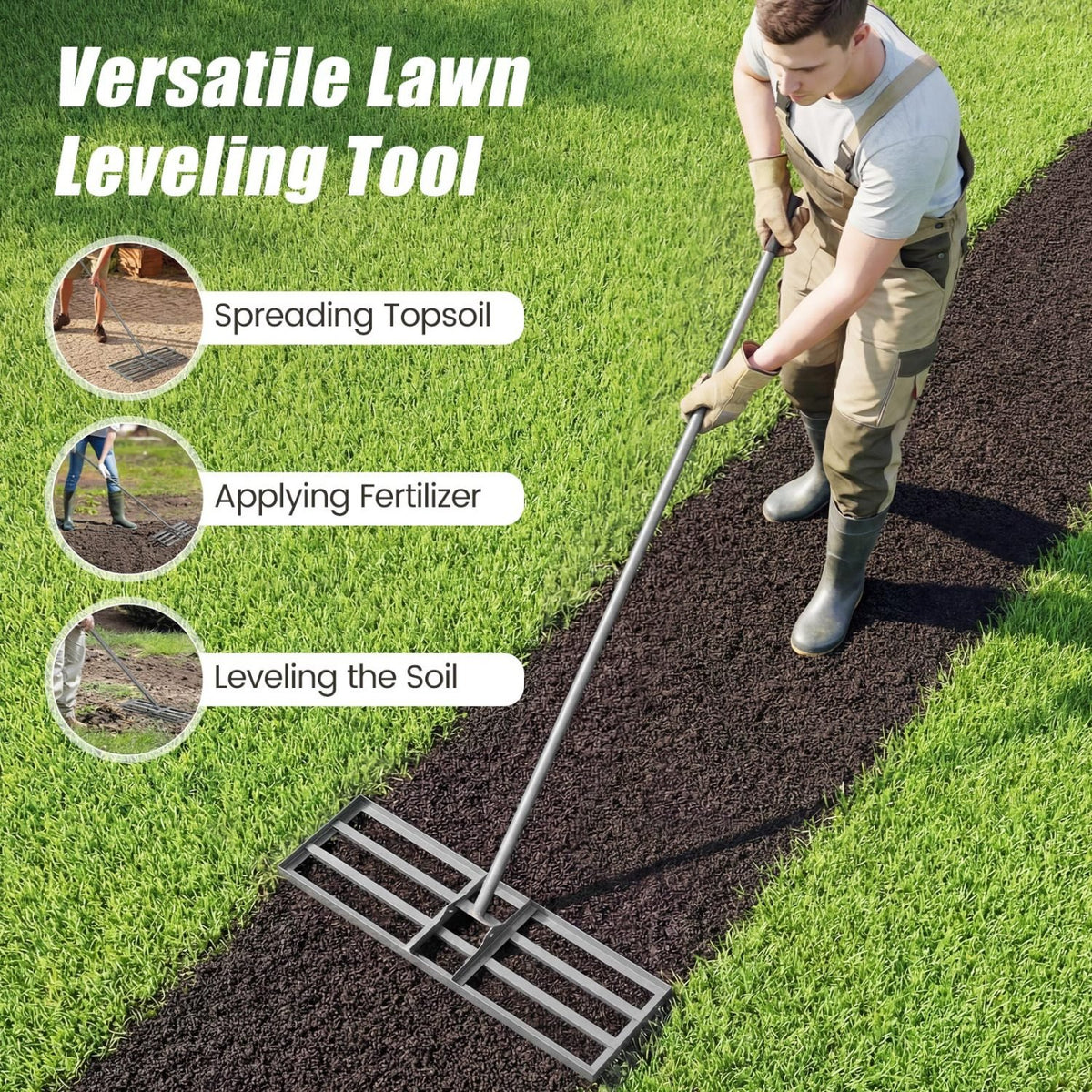 30 x 10 Inch Heavy Duty Lawn Level Tool with 69 Inch Handle-Silver view 7