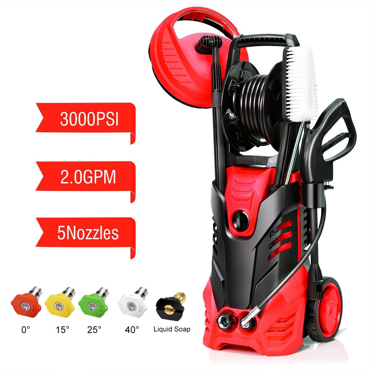 3000 PSI Electric High Pressure Washer With Patio Cleaner-Red view 7