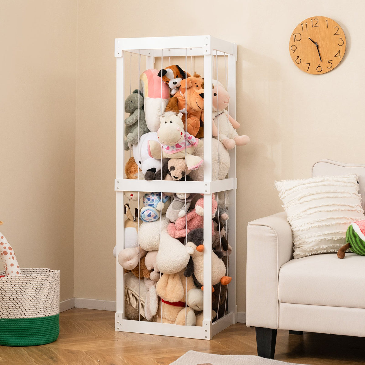 300L Large Stuffed Animal Storage with Open Top and Elastic Cords-White view 3