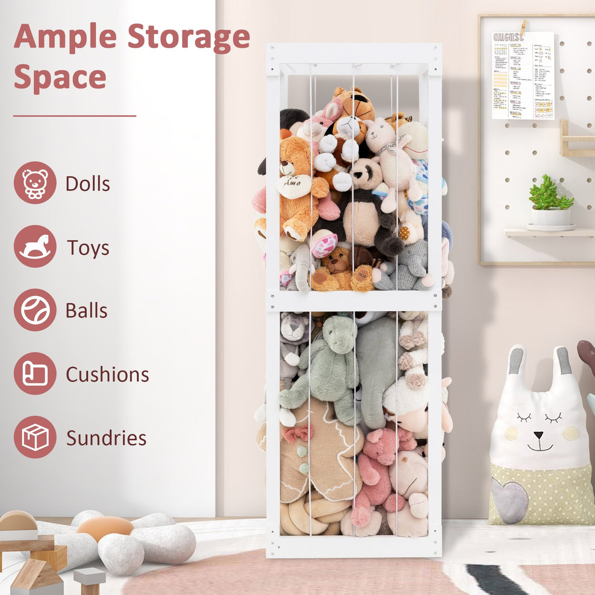300L Large Stuffed Animal Storage with Open Top and Elastic Cords-White view 6