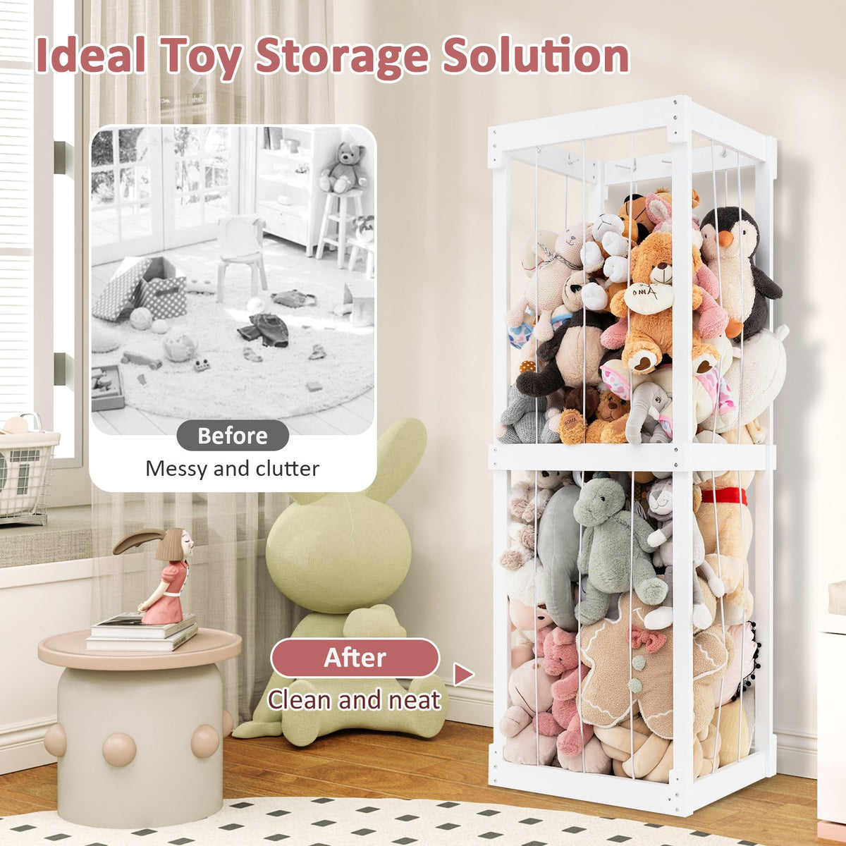 300L Large Stuffed Animal Storage with Open Top and Elastic Cords-White view 9