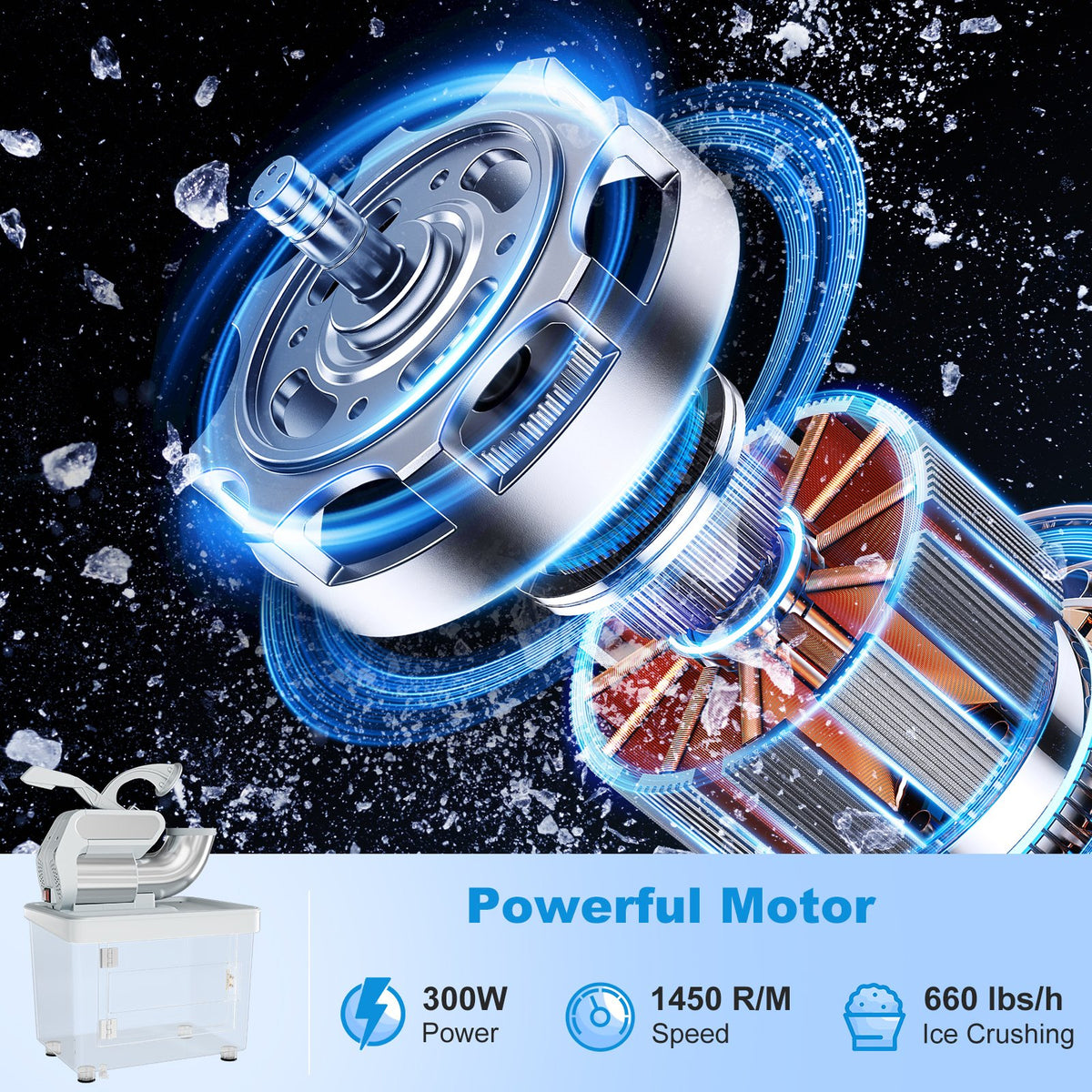 300W Commercial Ice Crusher with Dual Blades and Safety Switch-Gray view 4
