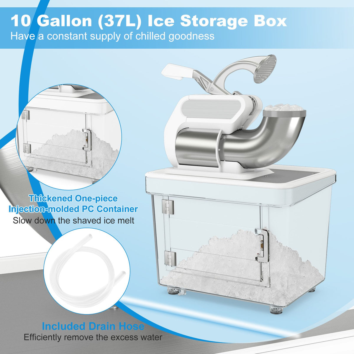 300W Commercial Ice Crusher with Dual Blades and Safety Switch-White view 7