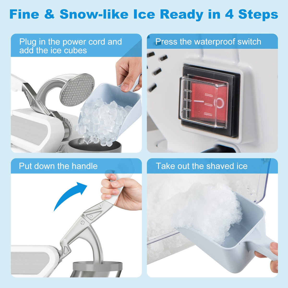 300W Commercial Ice Crusher with Dual Blades and Safety Switch-White view 8