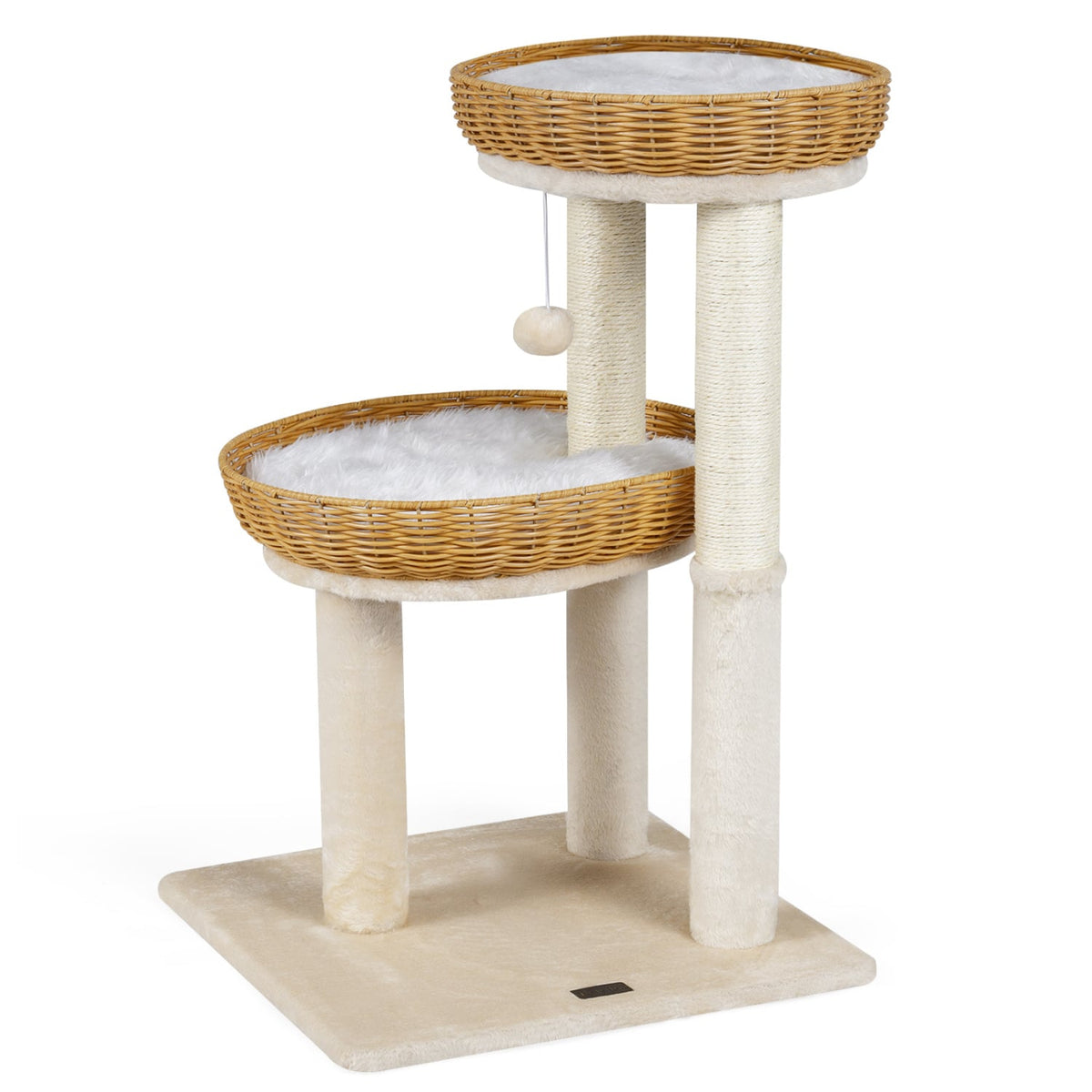 30-Inch Cat Tower with 2 Rattan Cat Baskets for Indoor Kittens-Beige