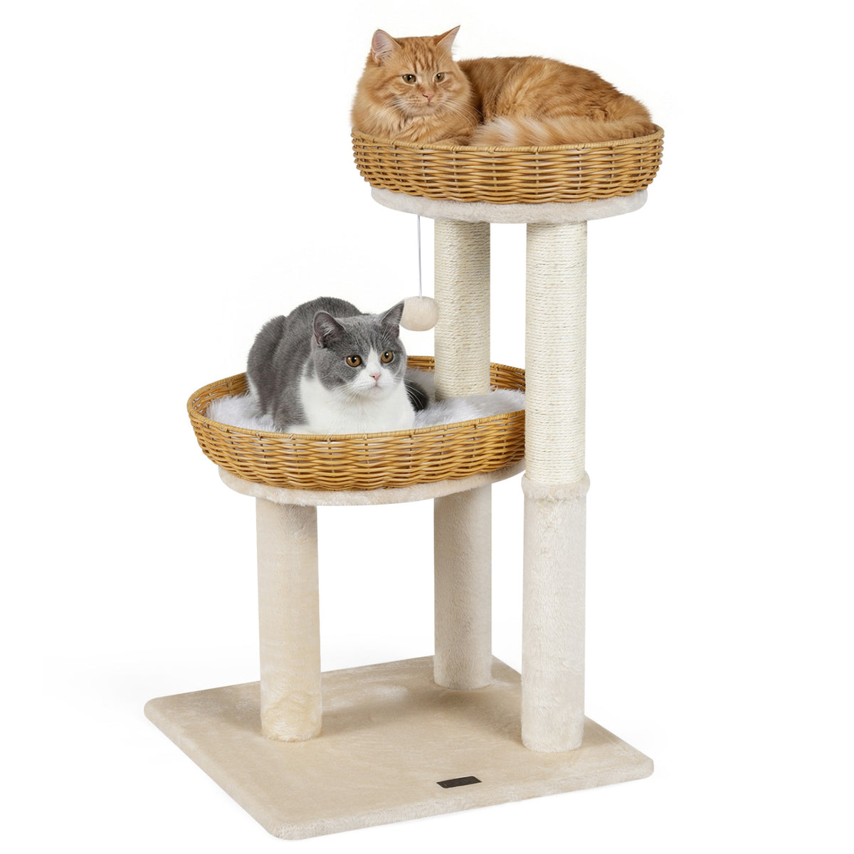 30-Inch Cat Tower with 2 Rattan Cat Baskets for Indoor Kittens-Beige view 4