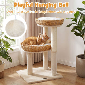 30-Inch Cat Tower with 2 Rattan Cat Baskets for Indoor Kittens-Beige view 9