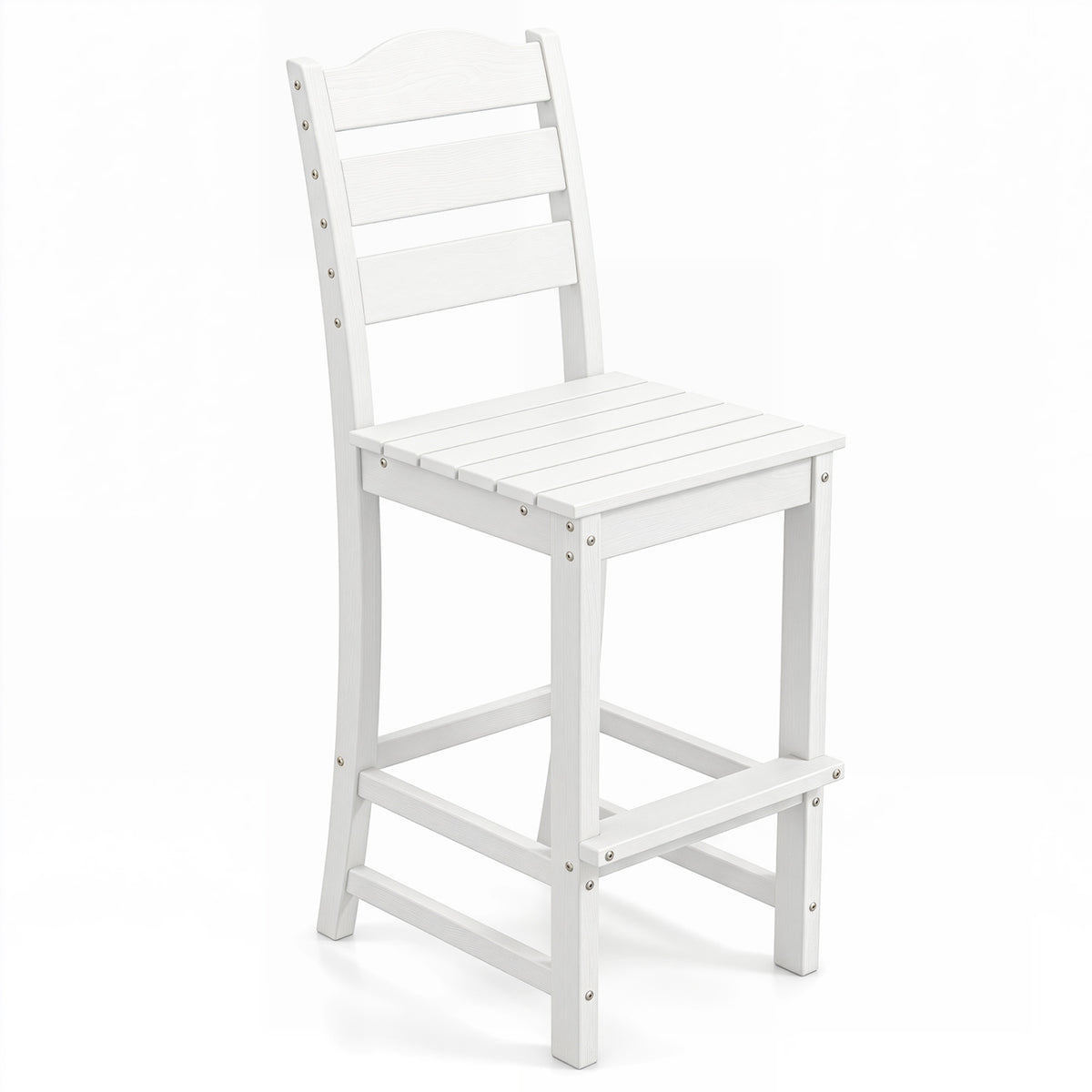 30 Inches HDPE Outdoor Counter Height Bar Stool with Back and Footrest-White