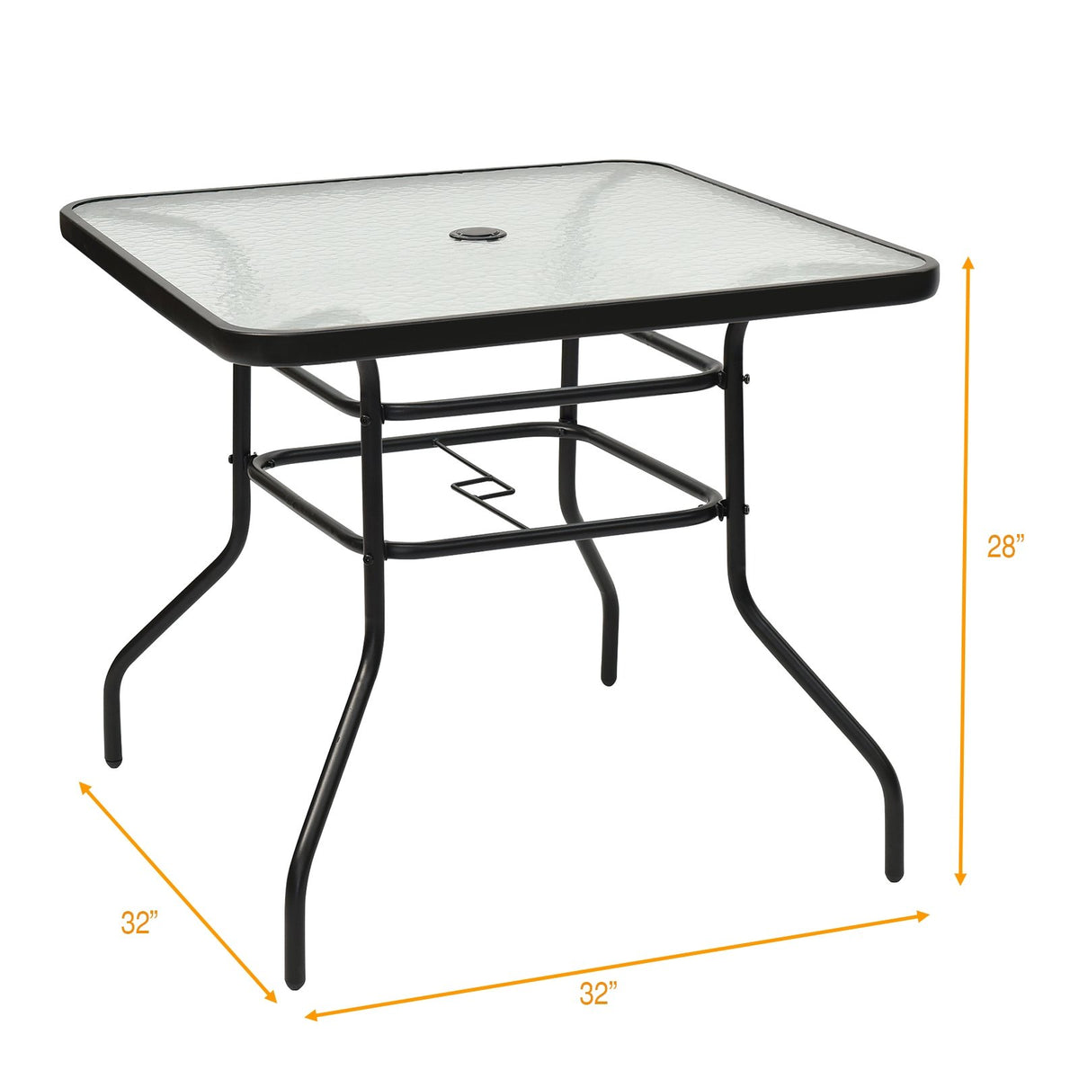 32 Inch Patio Tempered Glass Steel Frame Square Table view 5