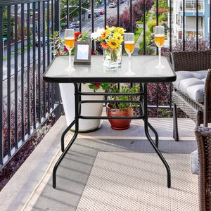 32 Inch Patio Tempered Glass Steel Frame Square Table view 8