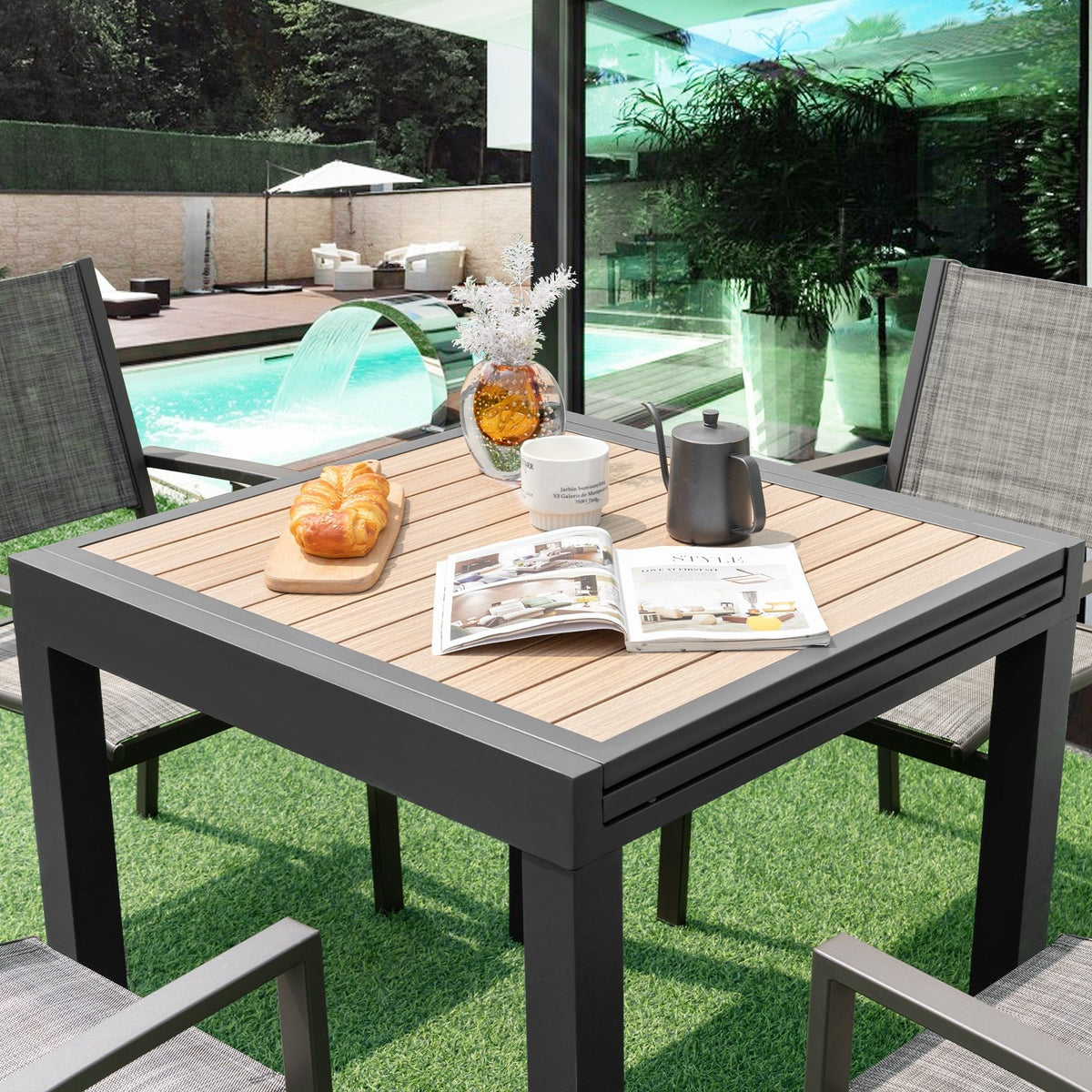 31.5-63 Inches Extendable Patio Table for 4-6 People-Natural view 2