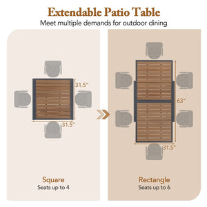 31.5-63 Inches Extendable Patio Table for 4-6 People-Natural view 8
