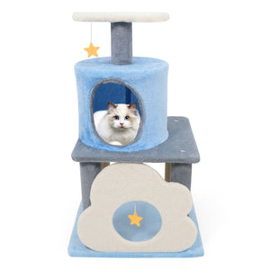 31.5 inches Cute Modern Cat Tree Multi-Level Kitten Tower-Blue