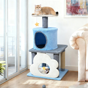 31.5 inches Cute Modern Cat Tree Multi-Level Kitten Tower-Blue view 3