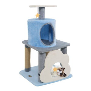 31.5 inches Cute Modern Cat Tree Multi-Level Kitten Tower-Blue view 4