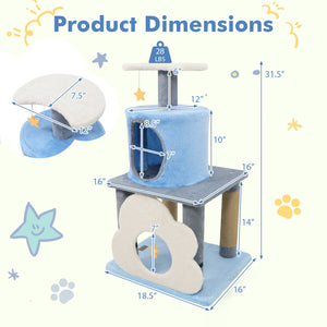 31.5 inches Cute Modern Cat Tree Multi-Level Kitten Tower-Blue view 5
