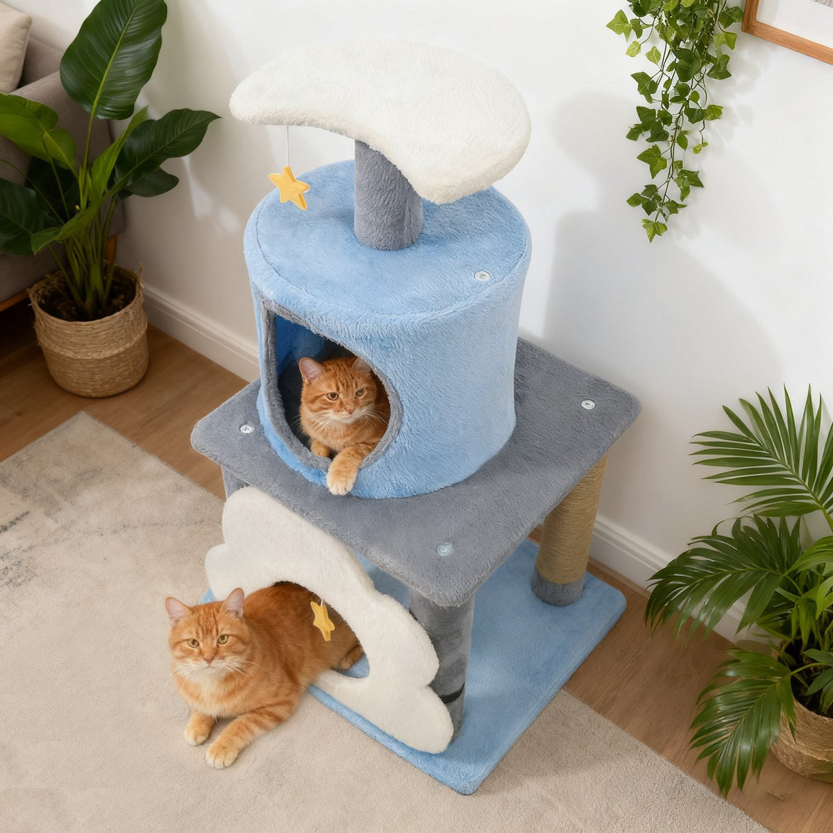 31.5 inches Cute Modern Cat Tree Multi-Level Kitten Tower-Blue view 6