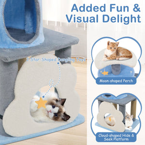 31.5 inches Cute Modern Cat Tree Multi-Level Kitten Tower-Blue view 8